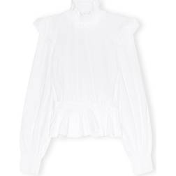 Ganni Cotton Poplin Cropped Blouse - Bright White