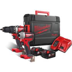 Milwaukee M18 BLPP2B2-502X M18 koolborstelloze powerpack M18 BLDD2 M18 BLID2 2x 5,0Ah accu&apos s lader In HD Koffer 4933464594