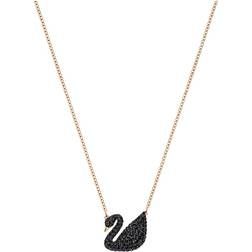 Swarovski Iconic Swan Pendant Necklace - Rose Gold/Black