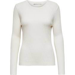 Only Natalia L/S Rib Pullover Knt White Female