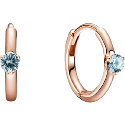 Pandora Solitaire Huggie Hoop Earrings - Rose Gold/Light Blue