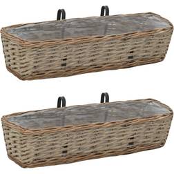 vidaXL Balcony Planter 2 Pcs Wicker With Pe Lining 60 cm - Marron 18x60x13cm