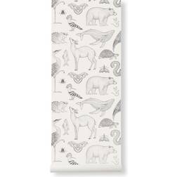 Ferm Living Tier Tapete Animals von Katie Scott Off-White bianco/grigio