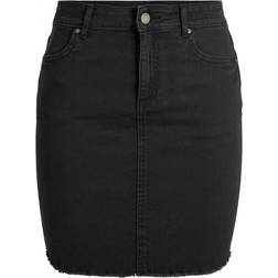 Pieces Frayed Hem Denim Mini Skirt - Black Denim