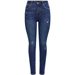 Only Mila Life Hw Ankle Skinny Fit Jeans - Blue/Dark Blue Denim