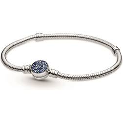 Pandora Moments Sparkling Disc Clasp Snake Chain Bracelet - Silver/Blue