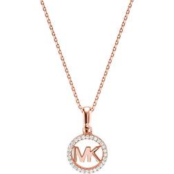 Michael Kors Precious Pavé Logo Charm Necklace - Rose Gold/White