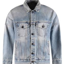 Palm Angels Logo Over Button-up Denim Jacket Light Blue