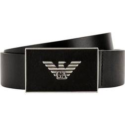 Emporio Armani Leather Belt with Eagle Plate - Black