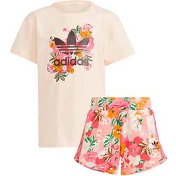 adidas Girl's Her Studio London Floral Shorts & Tee Set - Cream White/Multicolor/Black (GN4212)