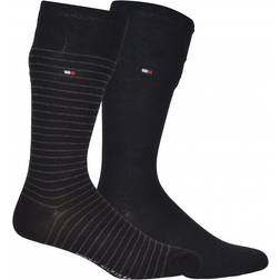 Tommy Hilfiger Fine Stripe & Solid Socks 2 Pack - Black