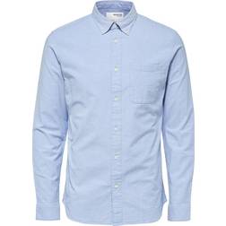 Selected Chemise col américain en coton mélangé - Taille - Bleu