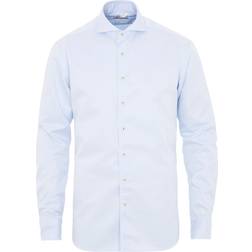 Stenströms Fitted Body Washed Cotton Plain Shirt - Light Blue