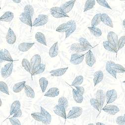 Galerie Evergreen Papel Pintado Leaves Blanco Y Azul Noordwand