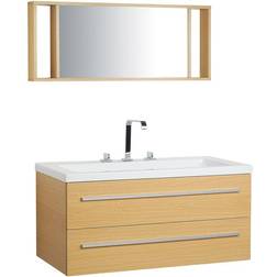 Beliani Mobiletto Lavabo Beige E Argento A 2 Cassetti Con Moderno Specchio Barcelona