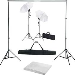 vidaXL Kit de Studio Photo avec Toile de Fond Lampes et Parapluies Kit d'Eclairage Support de Trépied Photographie Publicitaire Portraits