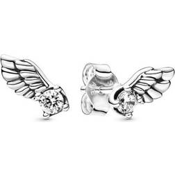 Pandora Sparkling Angel Wing Stud Earrings - Silver/Transparent