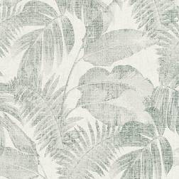 Living Walls Papier peint tropical blanc & vert moderneTapisserie à motif feuille verte pour salle de bain Papier peint motif palmier style vintage Crème, Vert