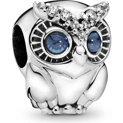 Pandora Sparkling Owl Charm - Silver/Blue/Transparent