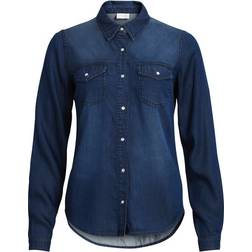 Vila Chemise col classique boutonnée en jean - Blu Denim