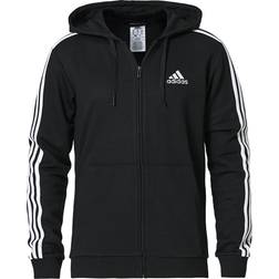 adidas Essentials French Terry 3-Stripes Full-Zip Hoodie - Black/White