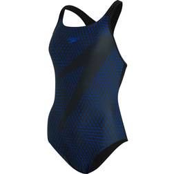 Speedo Boom Logo Placement Racerback Swimsuit - Black/Blue