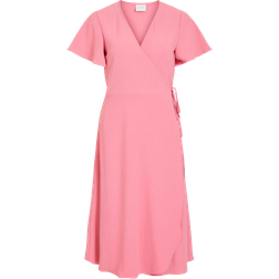 Vila Short Sleeved Wrap Dress - Pink/Wild Rose