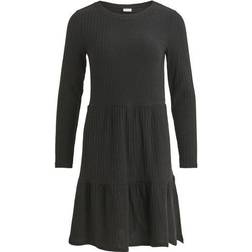 Vila Ruffle Rib Midi Dress - Black