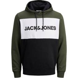 Jack & Jones Colour Block Logo Decorated Hoodie - Green/Forest Night