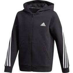 adidas Kid's 3-Stripes Doubleknit Full-Zip Hoodie - Black/White