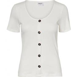 Vero Moda Ribbed Short Sleeved Top - White/Snow White