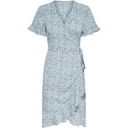 Only Onlolivia S/S Wrap Dress - Fiore Blu Scuro/Due Toni