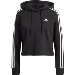 Adidas Women's Essentials 3-Stripes Cropped Hoodie - Black/White