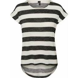 Vero Moda Wide Striped Short Sleeved Top - Black/Snow White