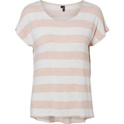 Vero Moda Wide Striped Short Sleeved Top - Pink/Sepia Rose