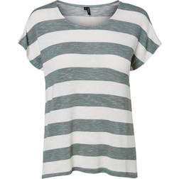 Vero Moda Wide Striped Short Sleeved Top - Green/Laurel Wreath