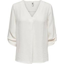 Only Divya Solid Bluse med 3/4 Ærme - White/Cloud Dancer