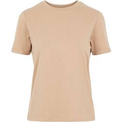 Pieces Ria Ss Fold Up Solid Tee Beige - Female