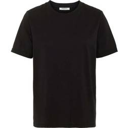 Pieces Ria Ss Fold Up Solid Tee - Musta