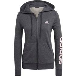 Adidas Women Sportswear Essentials Logo Full-Zip Hoodie - Dark Grey Heather/Clear Pink