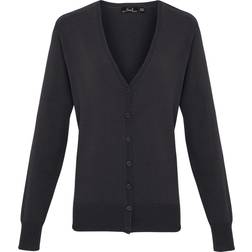 Premier Button Through Long Sleeve V-Neck Knitted Cardigan - Charcoal