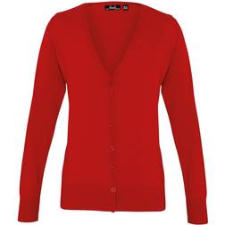 Premier Button Through Long Sleeve V-Neck Knitted Cardigan - Red