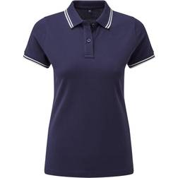 ASQUITH & FOX Women’s Classic Fit Tipped Polo - Navy/White