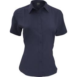 Henbury Ladies Wicking Short Sleeve Work Shirt - Navy