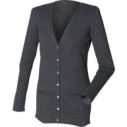 Henbury V-Neck Button Pocket Cardigan - Grey Marl