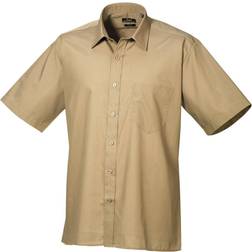 Premier Short Sleeve Formal Poplin Plain Shirt - Khaki