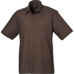 Premier Short Sleeve Formal Poplin Plain Shirt - Brown