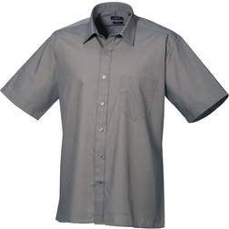 Premier Short Sleeve Formal Poplin Plain Shirt - Dark Grey