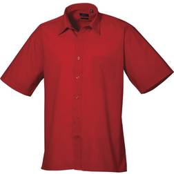 Premier Short Sleeve Formal Poplin Plain Shirt - Red