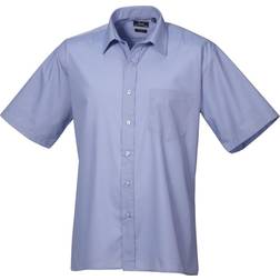 Premier Short Sleeve Formal Poplin Plain Shirt - Mid Blue